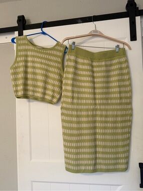Pink Lilly Green & Ivory Knit Skirt & Sweater Vest Set XL NWOT
